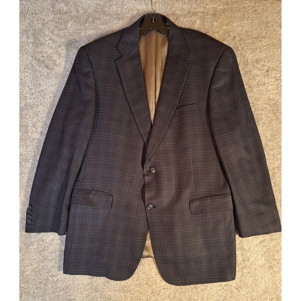 Hart Schaffner Marx Mens Blue Plaid Blazer Sport Coat Chest 44 in Union Made USA